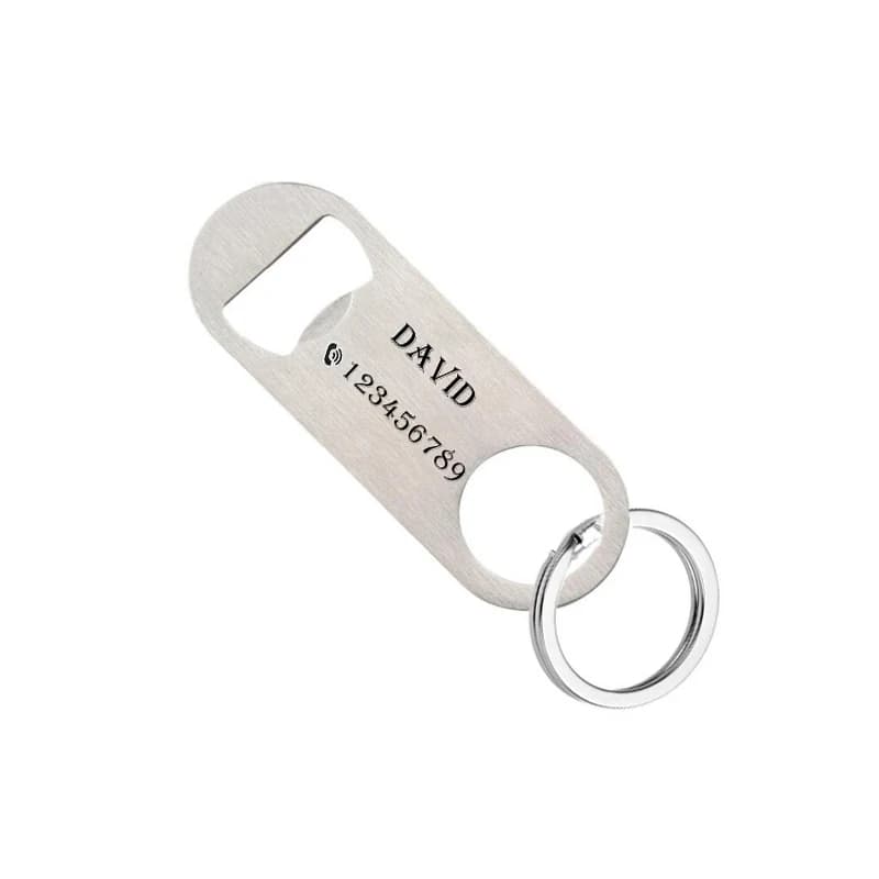 Portachiavi personalizzato con incisione laser in acciaio inossidabile, apribottiglie per birra, soda, uomo, numero di telefono personalizzato, nome, logo, tag, portachiavi per auto