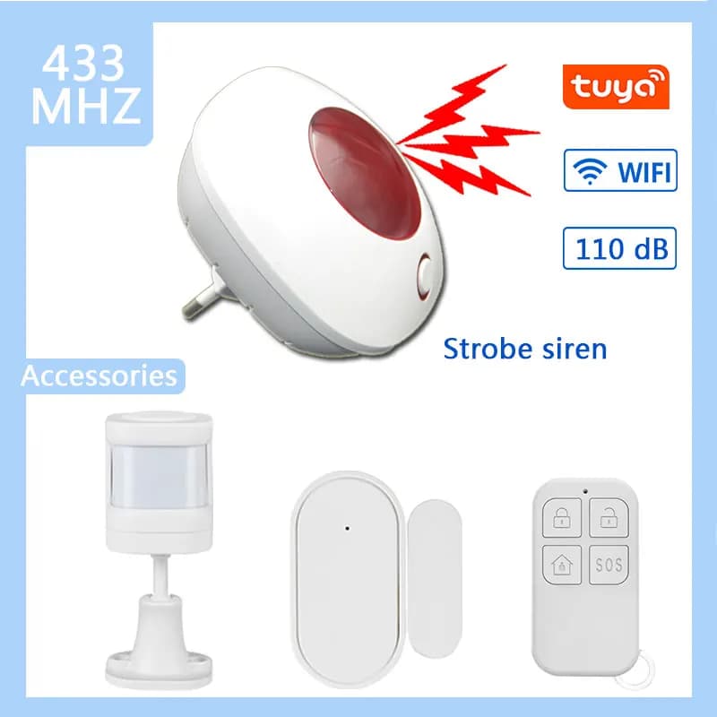 Tuya Smart Home Wifi Strobe Sirena di Allarme 110dB Altoparlante Interno Senza Fili 433MHz Sirena Allarmi di Sicurezza Per Tuya Sistema di Allarme GSM