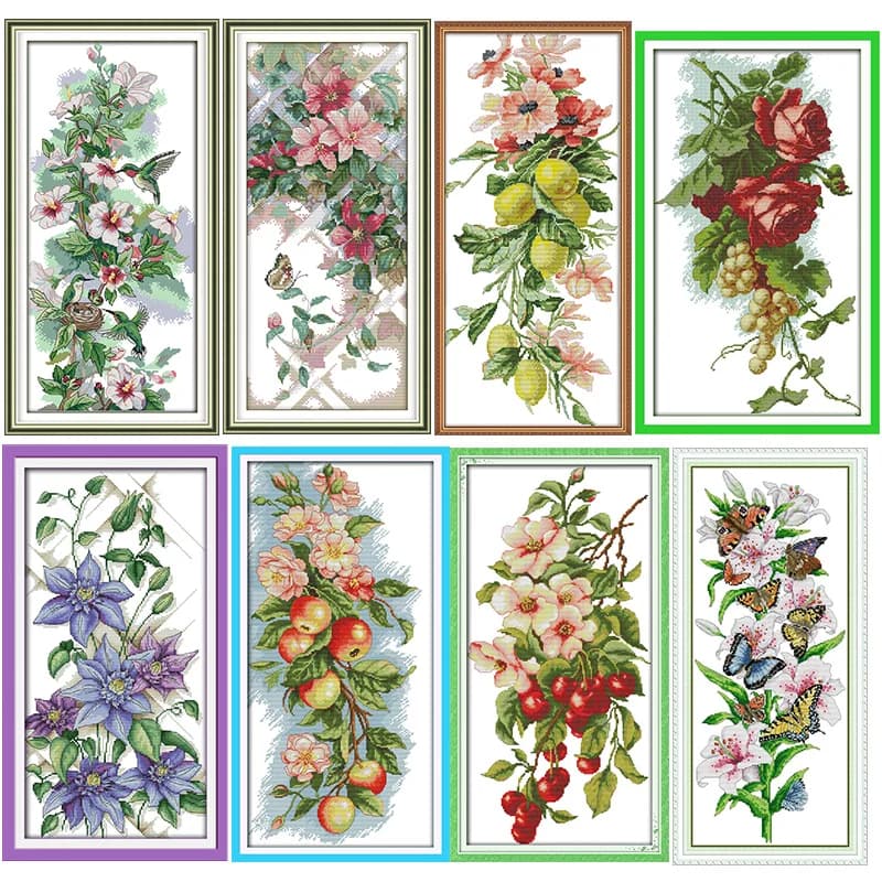 Kit Punto Croce Stampato Fai da Te Serie Motivi Floreali 14CT 11CT Stampa con Conteggio, Ago e Filo per Ricamo a Mano Decorazione Casa