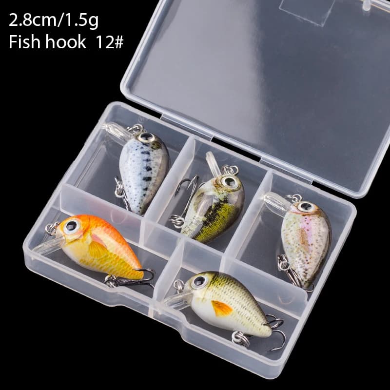 1.5g/2.8 centimetri Mini Crankbait 5 pz Wobblers Galleggianti Richiamo di Pesca Set Wobblers Esche Artificiali Pesce Finto esche dure Minnow affrontare