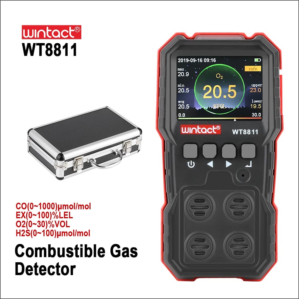 RZ Compoud Gas Monitor Display LCD Ricaricabile Multifunzione 4 in1 Combustibile O2 H2S CO Sensore di Gas Sonoro-luce di Vibrazione di allarme