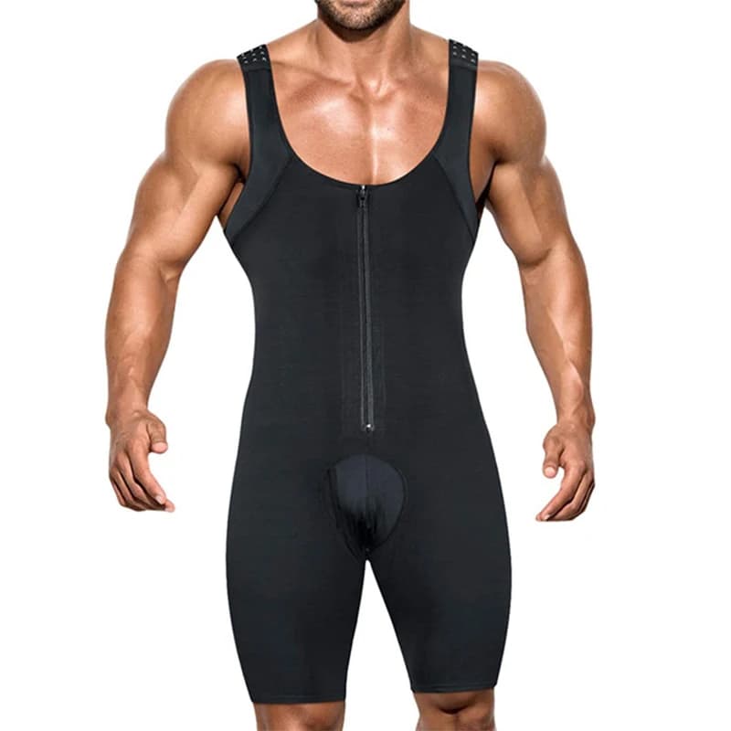 Full Body Shaper Men's Body Shaper Compression Slimming Jumpsuit Breathable Zipper Butt Lifter Belt Control Belt