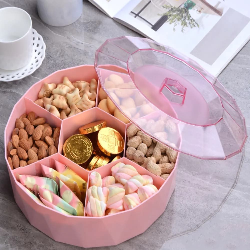 Scatola di caramelle divisa creativa con coperchio soggiorno ufficio vassoio di Snack trasparente vassoio di frutta frutta secca di plastica festiva di capodanno