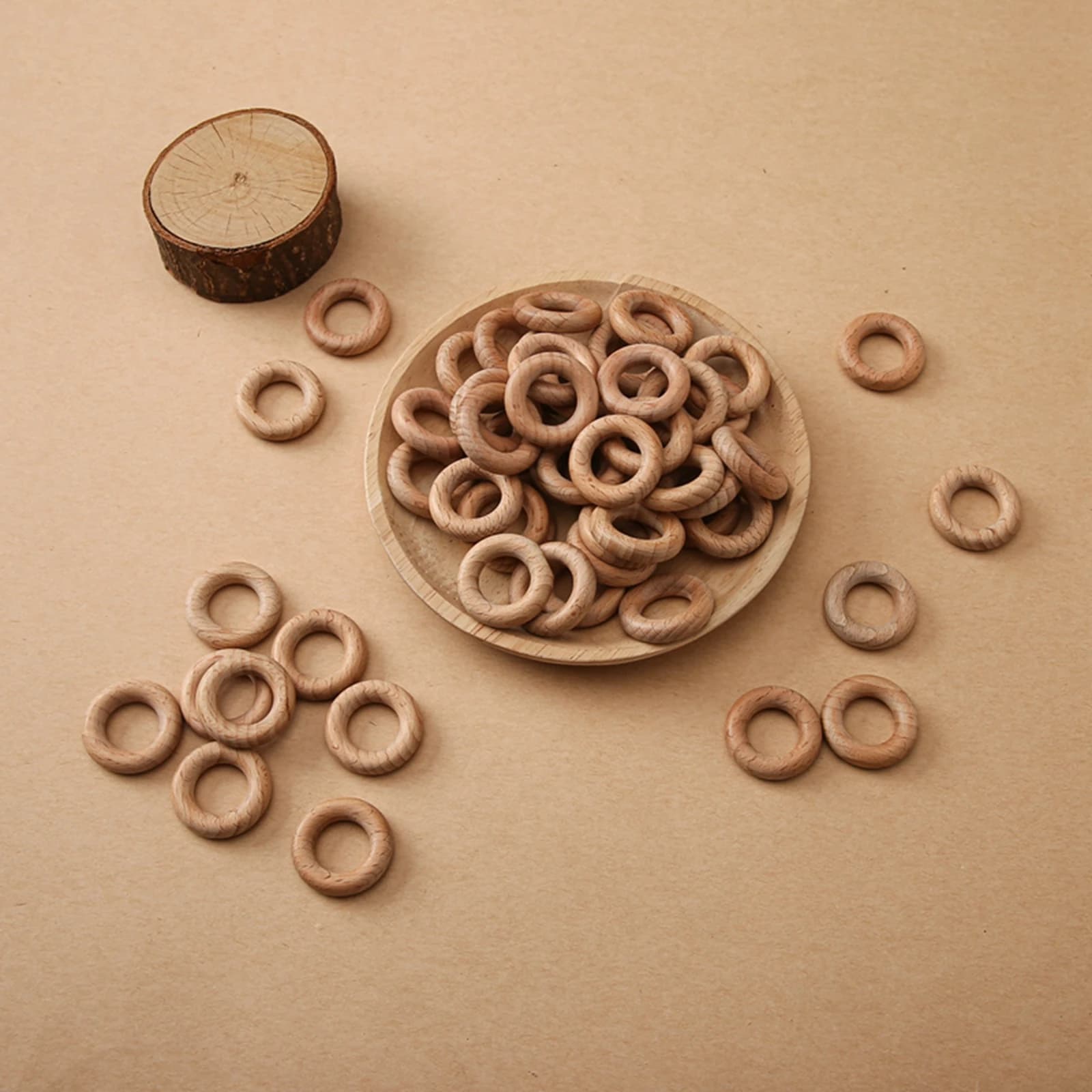 10pc 30mm/25mm Wooden Rings Baby Beech Teether Natural Wooden Rings Rodent For Newborn Diy Music Rattle Bracelet Ccessories Toys