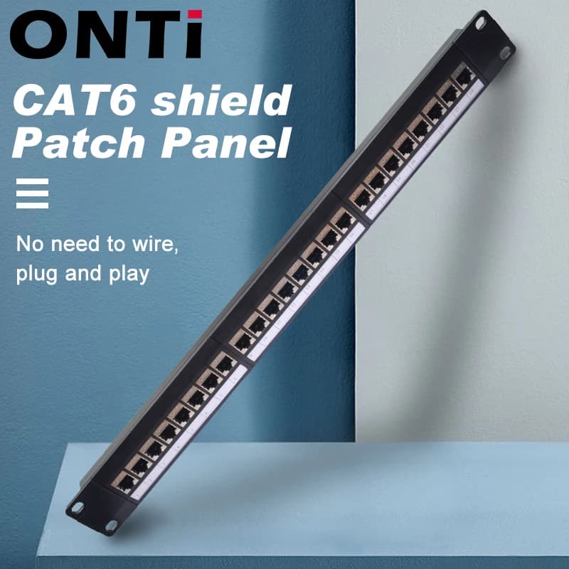 ONTi 19in 1U Rack 24 porte CAT6 Pannello patch schermato Cavo di rete RJ45 Adattatore Keystone Jack Telaio di distribuzione Ethernet