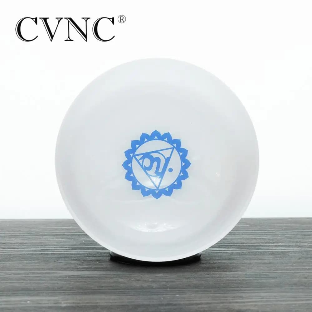 CVNC 8 Inch G Note Chakra Design Frosted Quartz Crystal Singing Bowl Pattern Energy Throat Chakra for Meditation Sound Healing
