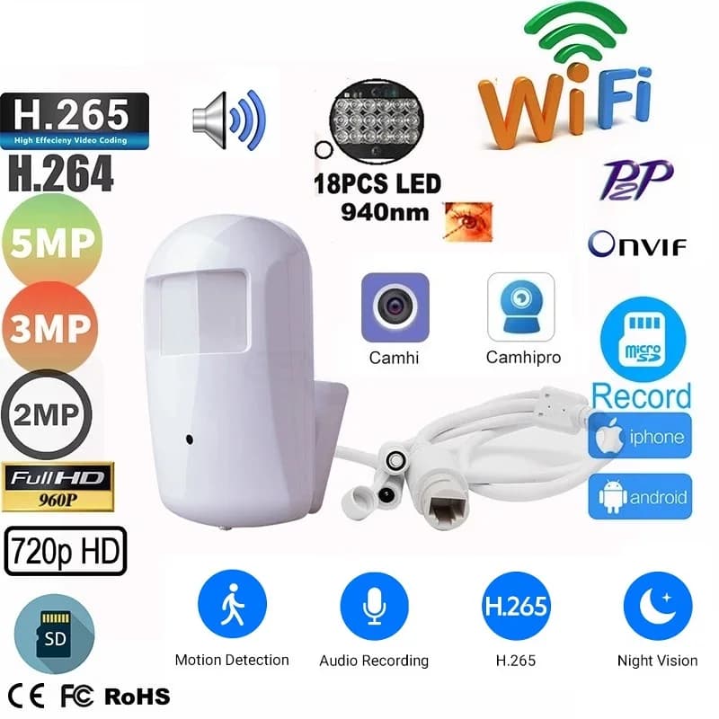 Camhi 2MP/5MP Wifi Telecamera Pir Style Wireless Indoor Audio bidirezionale Mini Monitor di sicurezza 940 Visione notturna Slot per scheda SD Sorveglianza