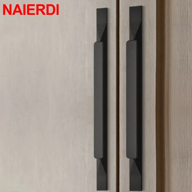 NAIERDI Maniglie per armadi da cucina in lega di alluminio massiccio oro Maniglie per mobili nere in stile americano Manopole per cassetti Maniglia per mobili