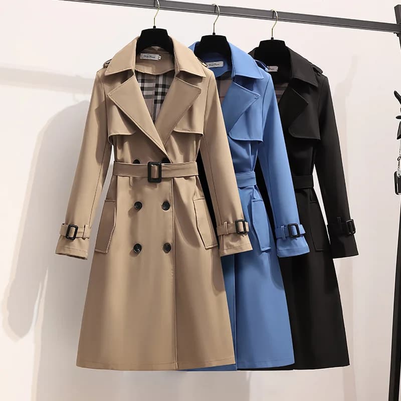 Women's Spring and Autumn Casual Mid-Length British-Style Loose Belt Decorative Coat