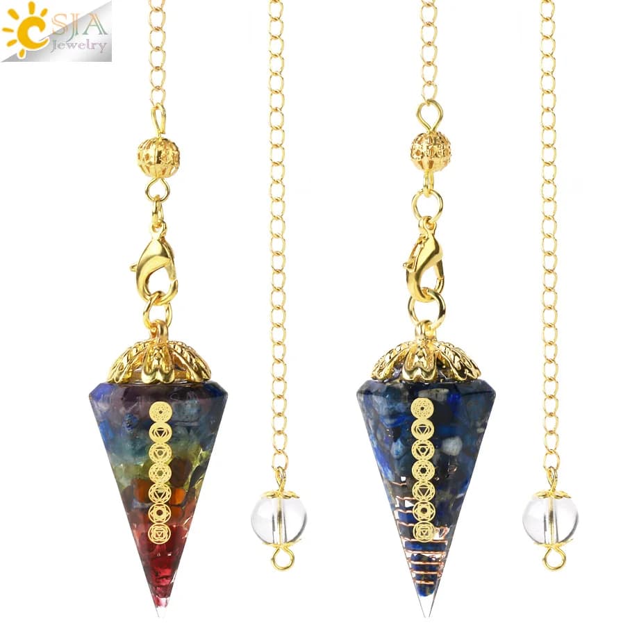 CSJA Divinazione Pendolo per Dowsing Fortune Telling Reiki Guarigione 7 Chakra Penduli di Cristallo Ciondolo Pietra Pendulo Pendule G865