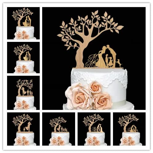 New family style sposa e sposo topper torta nuziale con bambini bambini silhouette pet per la decorazione di torte compleanno