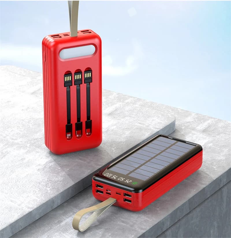 Banca di energia solare con cavo batteria esterna Powerbank per iPhone 13 12 Xiaomi Samsung S21 caricabatterie per telefoni cellulari 60000mAh