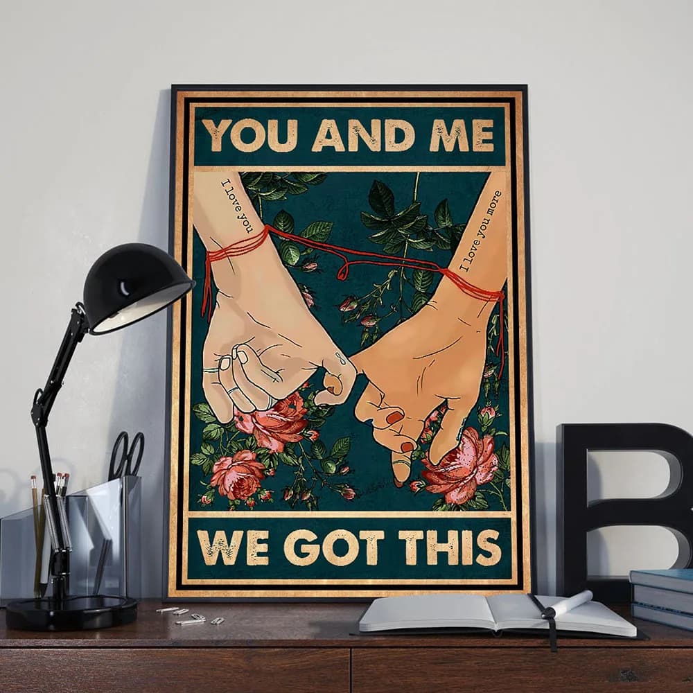 Hand with Hand on Canvas Painted Couple Sweet Love Print Poster And Printing Love Declaration Wall Decoration Frameless Image