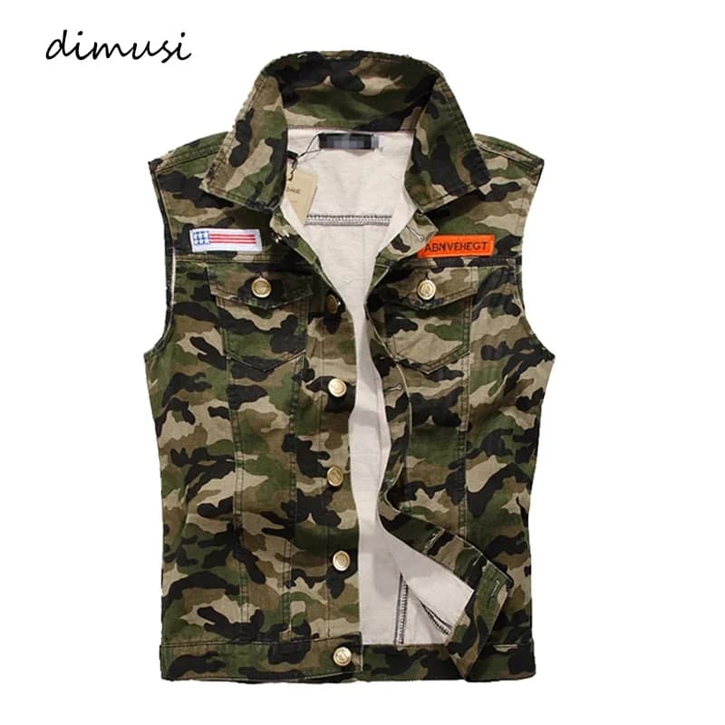 DIMUSI Gilet di jeans da uomo Vintage senza maniche Jeans lavati Esercito Gilet militare Uomo Giacca mimetica da cowboy Plus Size 4XL, YA215