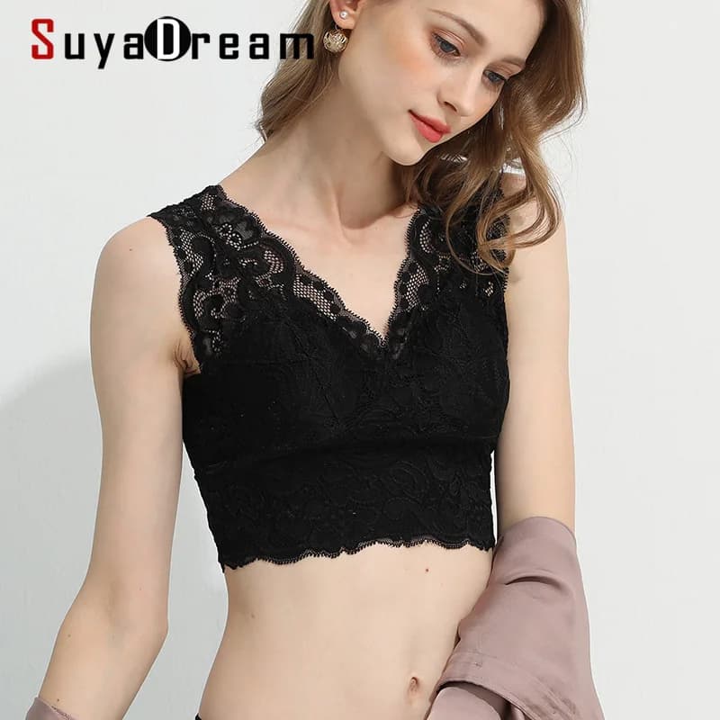SuyaDream reggiseni imbottiti da donna a coppa piena imbottiti 100% pizzo di seta naturale reggiseno nero intimo da vino
