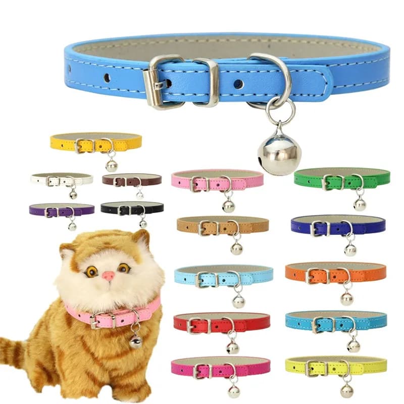 Collare per gatti carino Collari per animali domestici regolabili in ecopelle solida con campanelli Prodotti per gatti per animali domestici Accessori per cani
