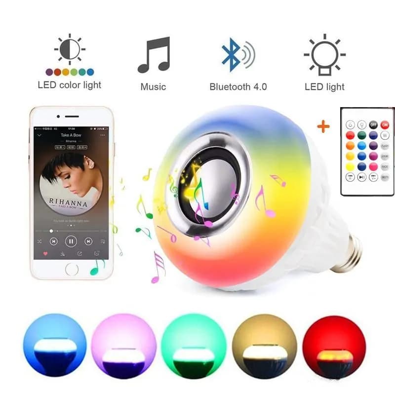 Smart E27 RGB Bluetooth Speaker LED Bulb Light 12W Music Playing Dimmable Wireless Led Lamp with 24 Keys Remote Control #30