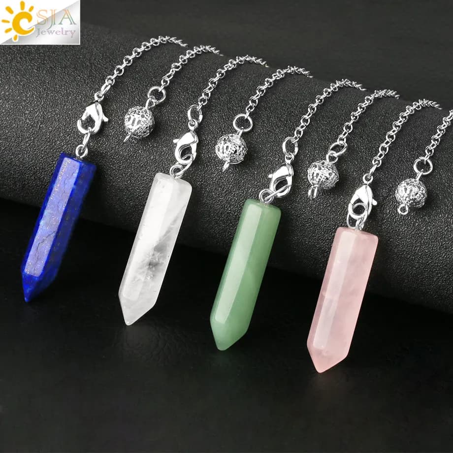 CSJA Pendolo a Colonna Esagonale in Pietra Naturale, Cristallo Appuntito per Rabdomanzia Wicca, Amuleto Reiki, Pendolo Semplice G622