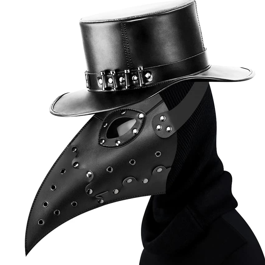 PU Leather Mask Plague Doctor Halloween Hat Scary Medieval Cosplay Face Anonymous Carnival Festival Masquerade Prop Mask Hat