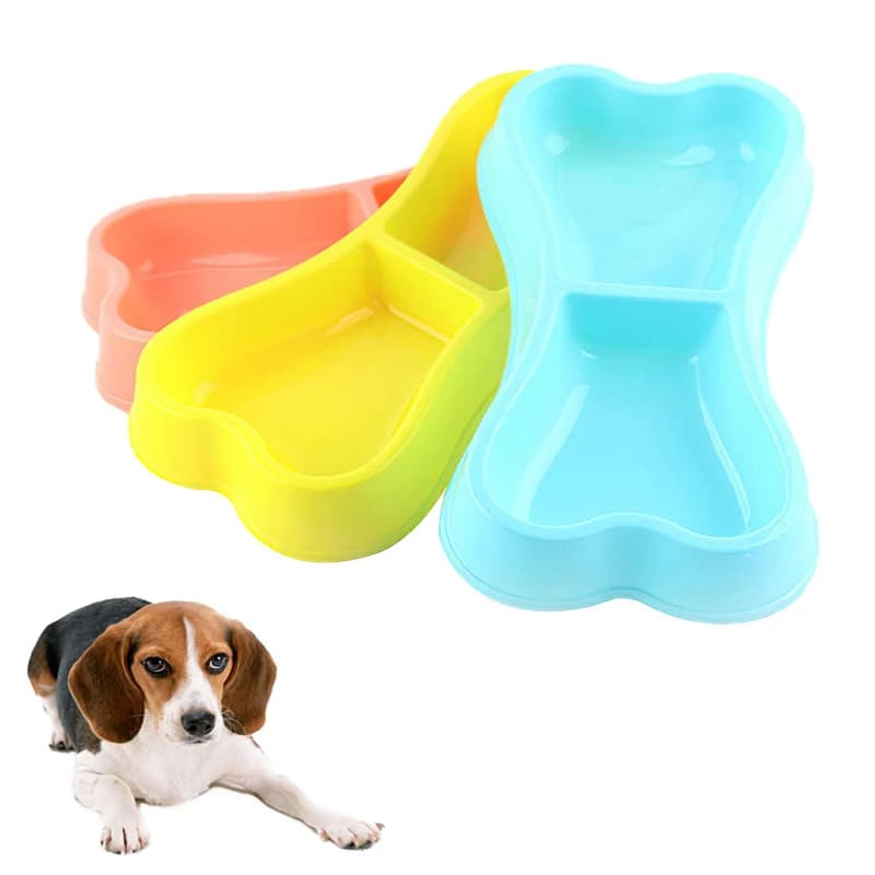 Ciotole per cani in plastica a forma di osso colore caramella mangiatoia per cani ciotole a doppia testa animali domestici viaggi alimentazione ciotola per alimenti gatti stoviglie
