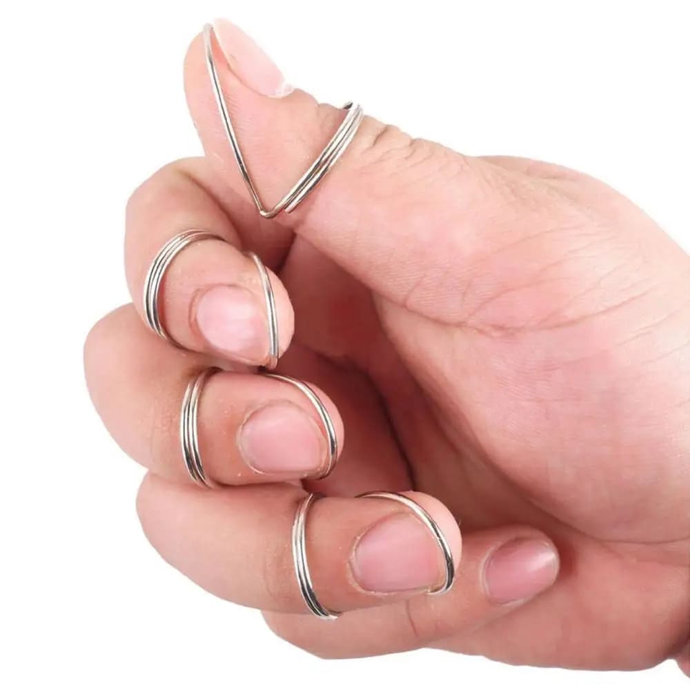 4Pcs Metal Finger Ring Protector plettro Thumb Forefinger Picks per chitarra Bass Guitar Plectrum guaina muslimah