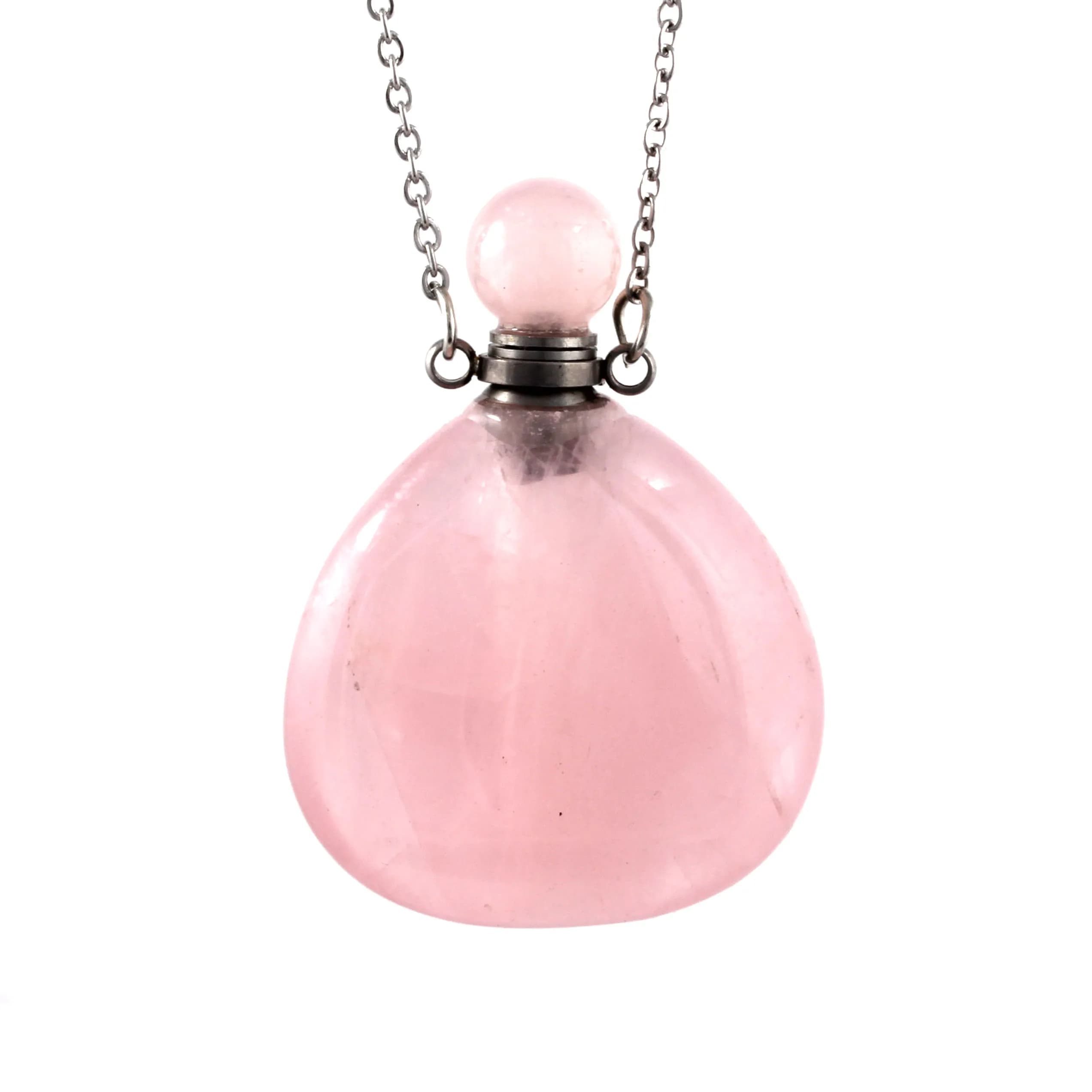 Charms Natural Healing Crystal Stone Kettle Perfume Bottle Diffuser Pendant Necklace For Women Rose Quartz Choice Men Jewelry