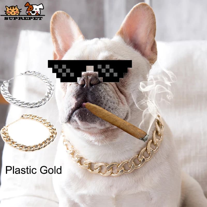Sovrpet Pet Cat collare per cani cane divertente collare freddo per Pitbull collana per cani in argento dorato collare a catena Pitbull catena per cani in plastica