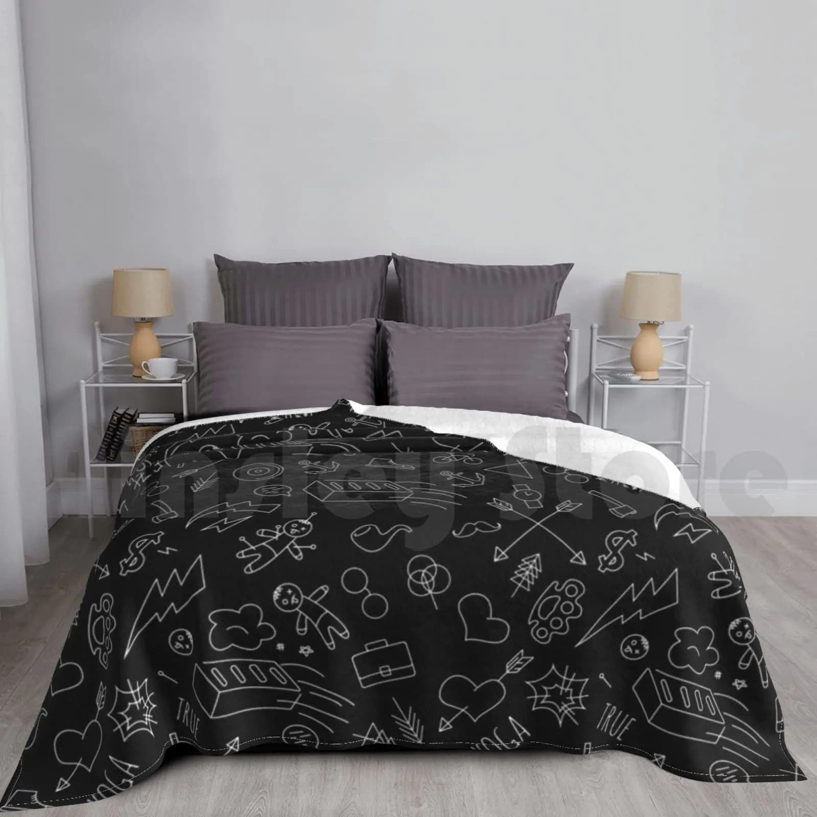 Mix Doodle Coperta per divano letto Viaggio Doodle Modello Cuore Spada Freccia Mix casuale Forbici per bambole