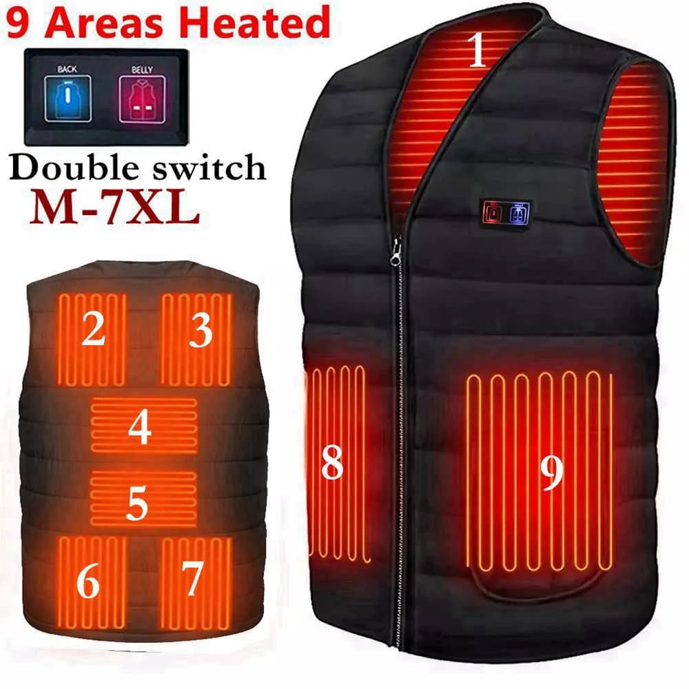 Uomo Autunno inverno Riscaldamento intelligente Gilet in cotone 9 aree Gilet riscaldato con scollo a V Donna Giacca invernale termica flessibile per esterno M-7XL