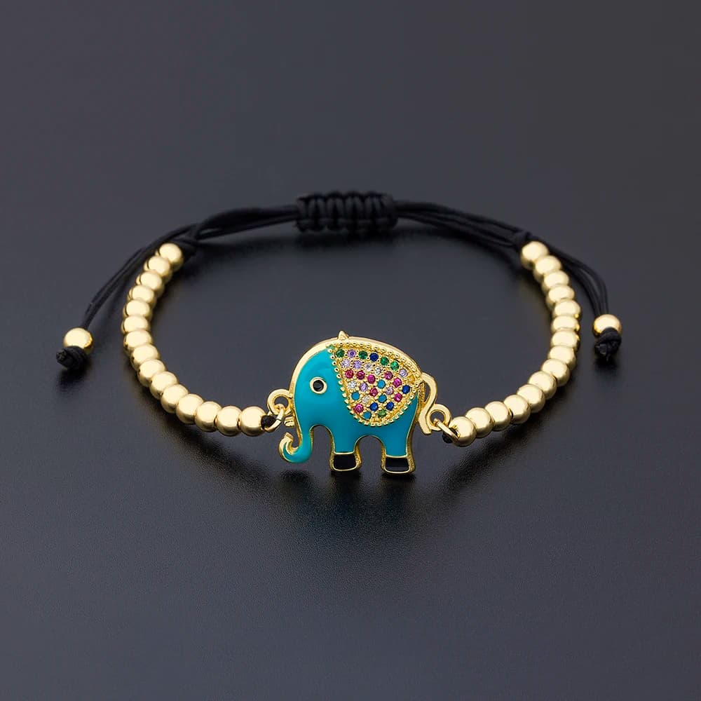 Nidin Nuovo Design Colori Rosso/Blu/Nero Bracciale Elefante Braccialetti con Perline in Rame Zircone Gioielli Regolabili Fatti a Mano Regali per Feste