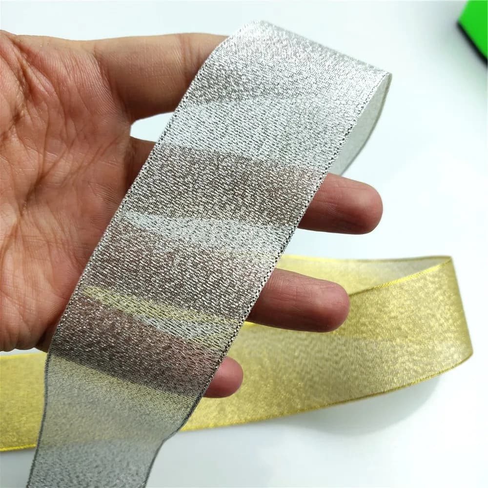 Nastro traslucido da 3 metri da 7 mm a 50 mm di larghezza Nastro in poliestere argento molto sottile per progetti artigianali di borse fai da te Nastro per cipolla Lurex dorato