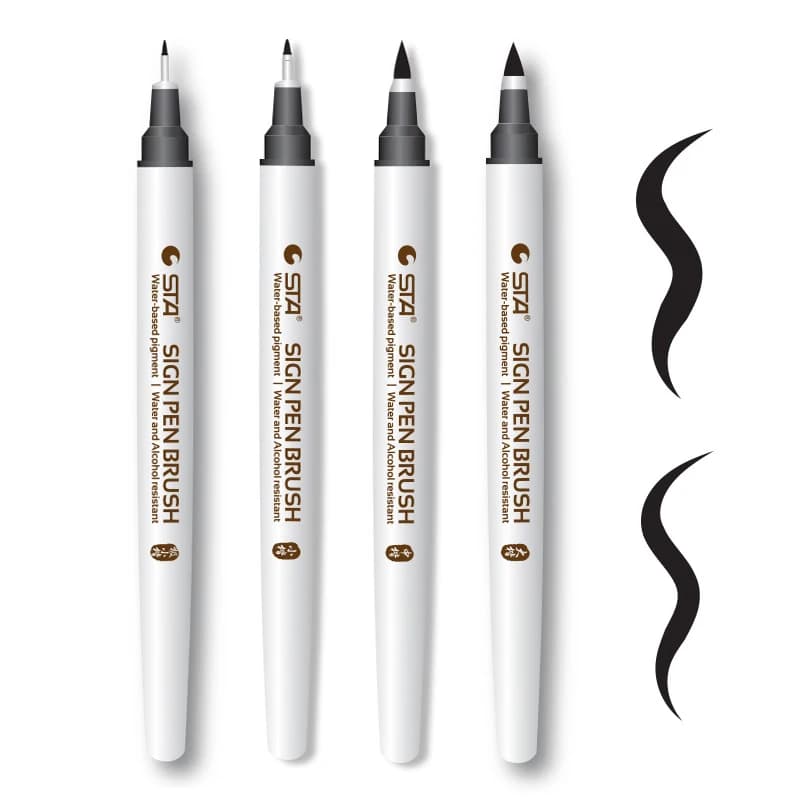 STA 4 Pcs Japanes Calligraphy Pen Waterproof Markers Soft Brush Pens for Lettering Writing Drawing School Art Supplies