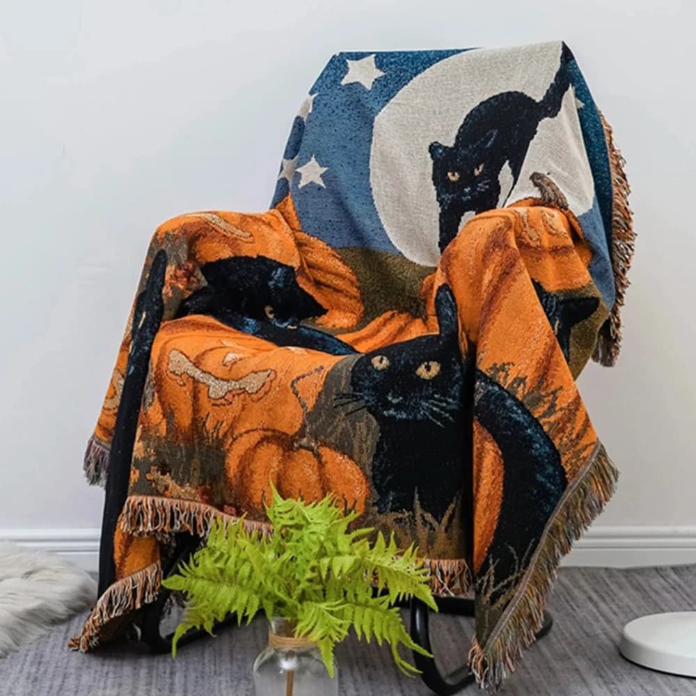 Halloween Black Cat coperta lavorata a maglia per letti divano asciugamano copertura completa coperte per divani autunno inverno tappetino da Picnic tiro arazzo nappa