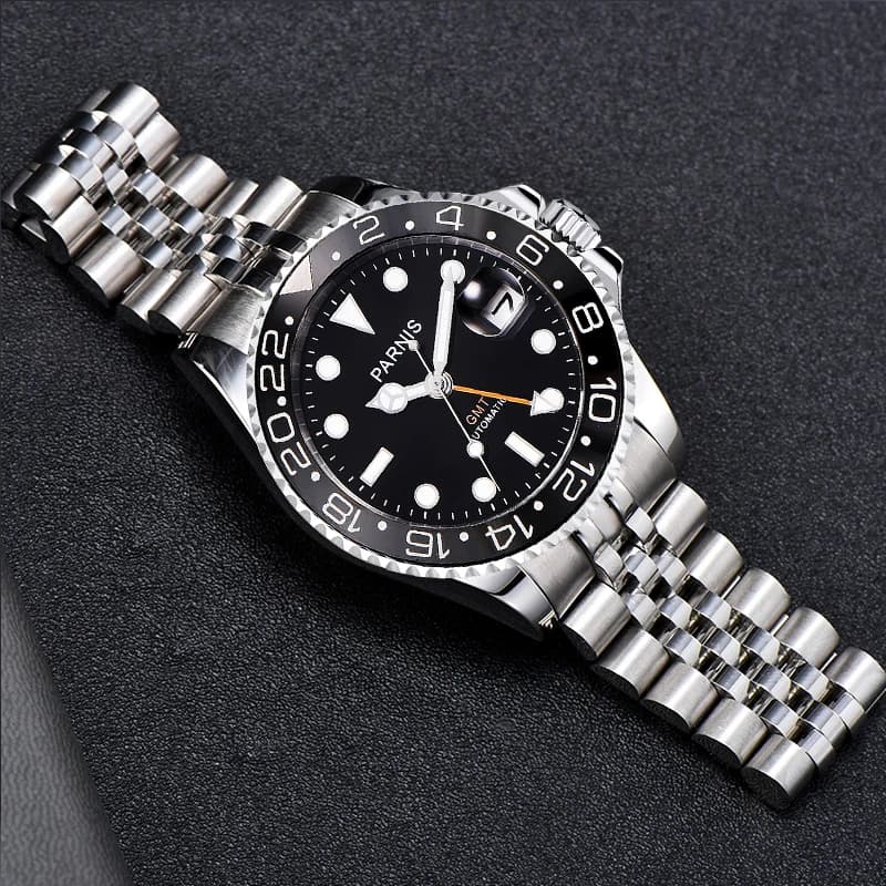 Nuovo Orologio Meccanico da Uomo Parnis 2026, 40mm con Ghiera Nera, GMT, Vetro Zaffiro, Calendario Automatico, Orologio Sportivo da Uomo