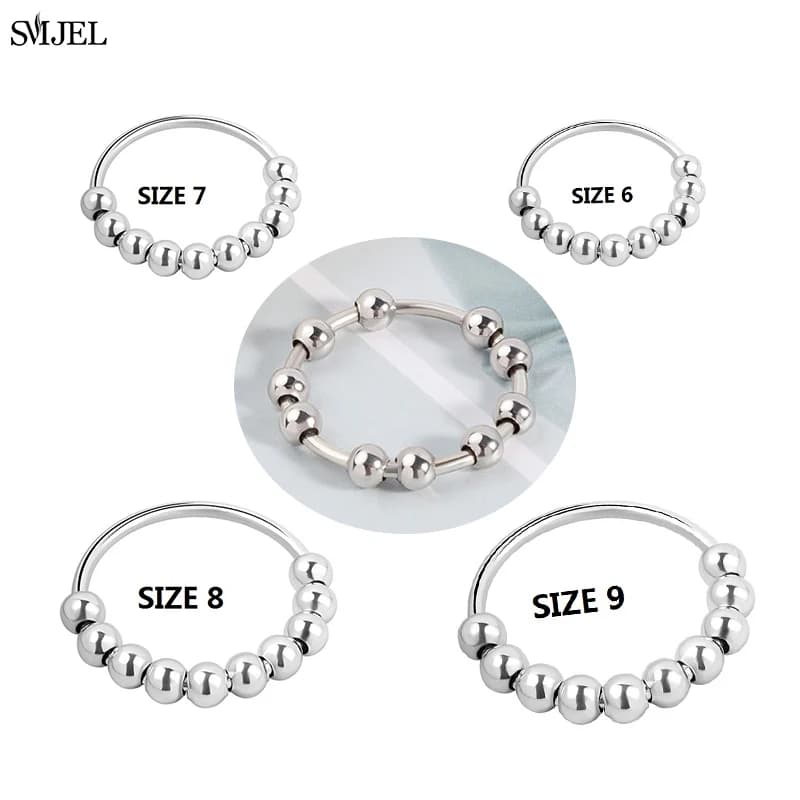Anelli Antistress in Metallo con Sfera Girevole, Gioielli alla Moda per Donne, Misura 6/7/8/9, Regalo per Amiche