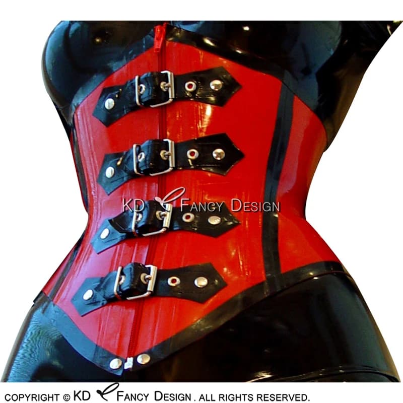 Red And Black Sexy Latex Corsets With Zipper Front Lacing Back Belts Rubber Waist Cincher Pointed Underbust Bustiers Top 0017