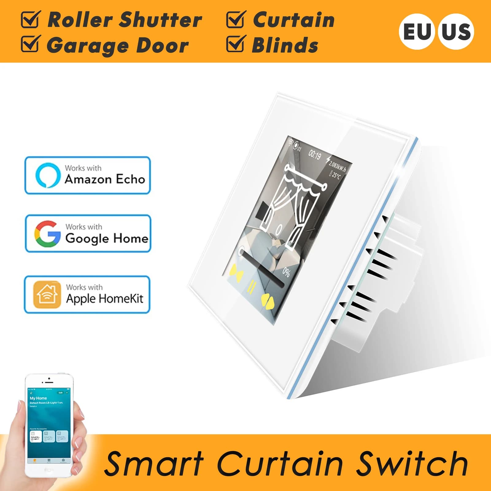 WiFi LCD smart curtain switch for electric motorized roller shutters for roller blinds works with Apple Homekit Alexa Google Home