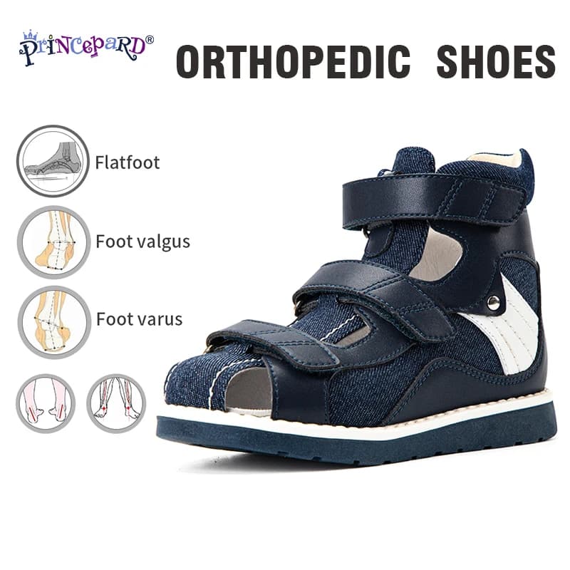 Princepard Denim Sandali estivi traspiranti con punta chiusa Scarpe ortopediche per bambini con schiena alta per la cura del supporto della caviglia del piede club