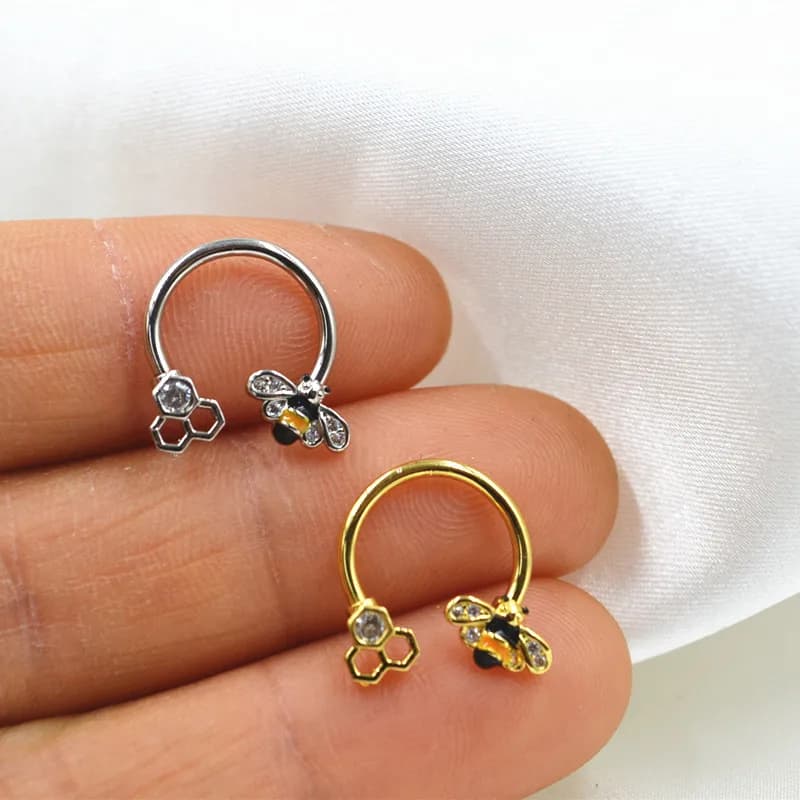 10 pezzi gioielli per il corpo piercing-316L acciaio chirurgico a forma di ape ferri di cavallo orecchio elica Daith cartilagine trago orecchino naso cerchio anello