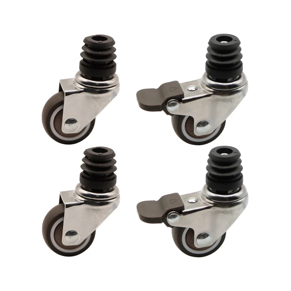 4Pcs Furniture Swivel Casters M8 Threaded Stem 1.5" Rubber Wheels with Brake Applicable Tubular Shelf Trolley Load 80KG