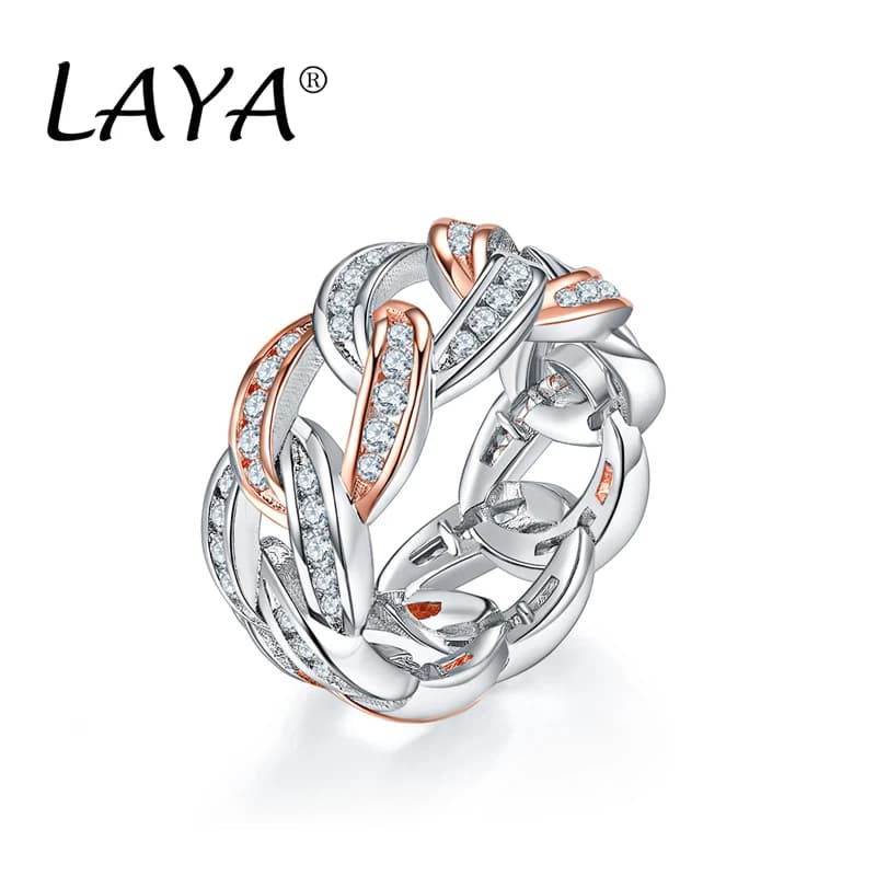 LAYA Hip-Hop Fashionistas Ice Out Of The Cuban Chain AAAAA Zircon 925 Sterling Silver Ring For Men And Women Party Fine Jewelry