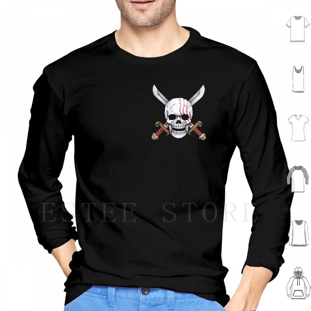 Shanks Disegno Felpe con cappuccio Manica lunga Barba bianca Logo Cultura pop Rufy Animates Manga Bandiera pirata Nostalgia Zoro