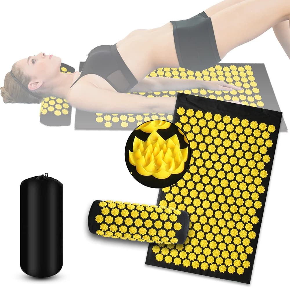 3Pcs Yoga Mat for Typing and Set of pillows acupuncture pillow for massage along neck back feet massager relieves pain from Stress masseur