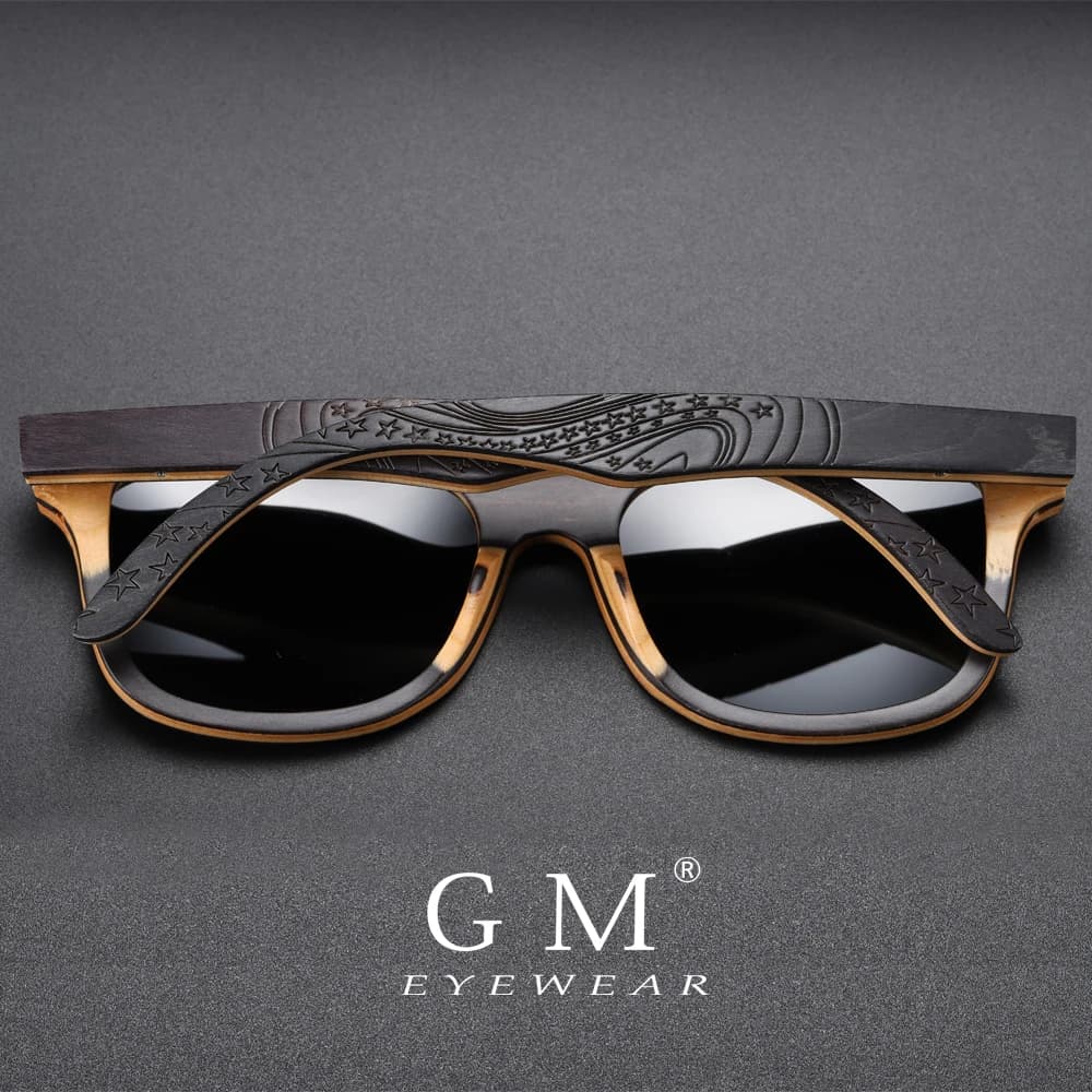 GM Brand Designer wood Sunglasses New Men Polarized Black Skateboard Wood Sunglasses Retro Vintage Eyewear carton box S5832