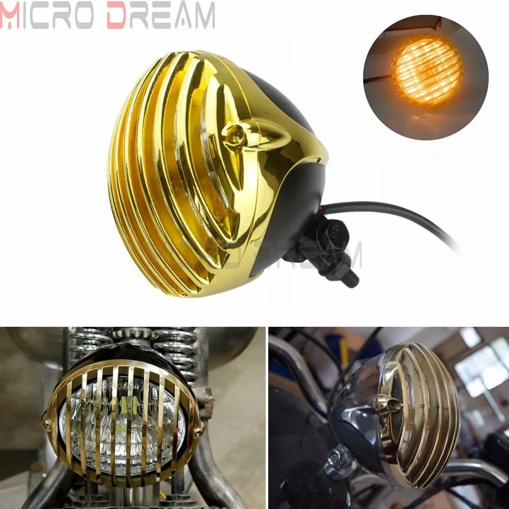 Griglia con alette per faro smerlato in ottone nero per Harley Cruiser Chopper Bobber SX650 Glide Illuminazione frontale personalizzata per vecchia scuola