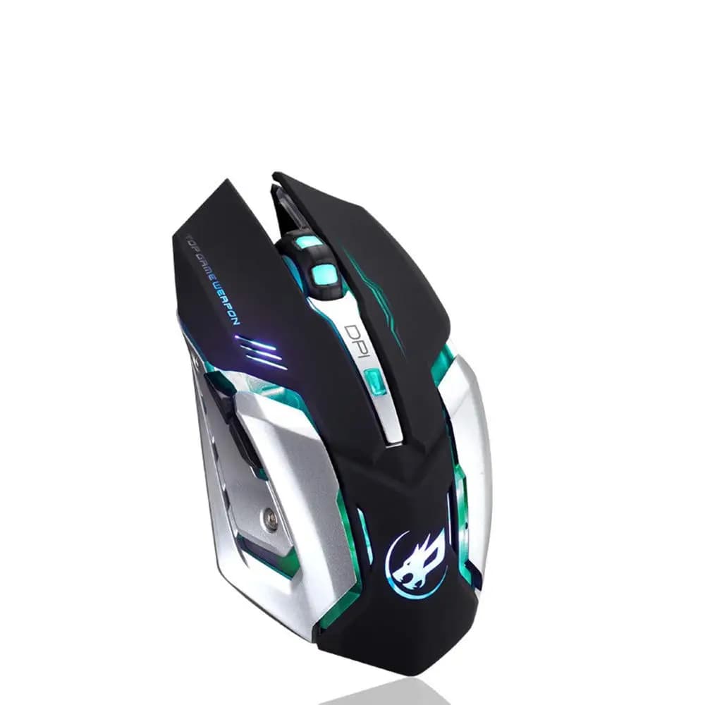 Mouse da gioco silenzioso Wireless ricaricabile T1 Mouse Wireless luci colorate e 4 marce batteria al litio da 2400 DPI 400mah per PC