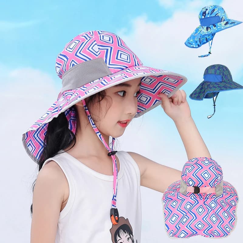 Boy Girl Neck Flap Kids Sun Beach summer hat accessories UV protection String Cap outdoor swimming
