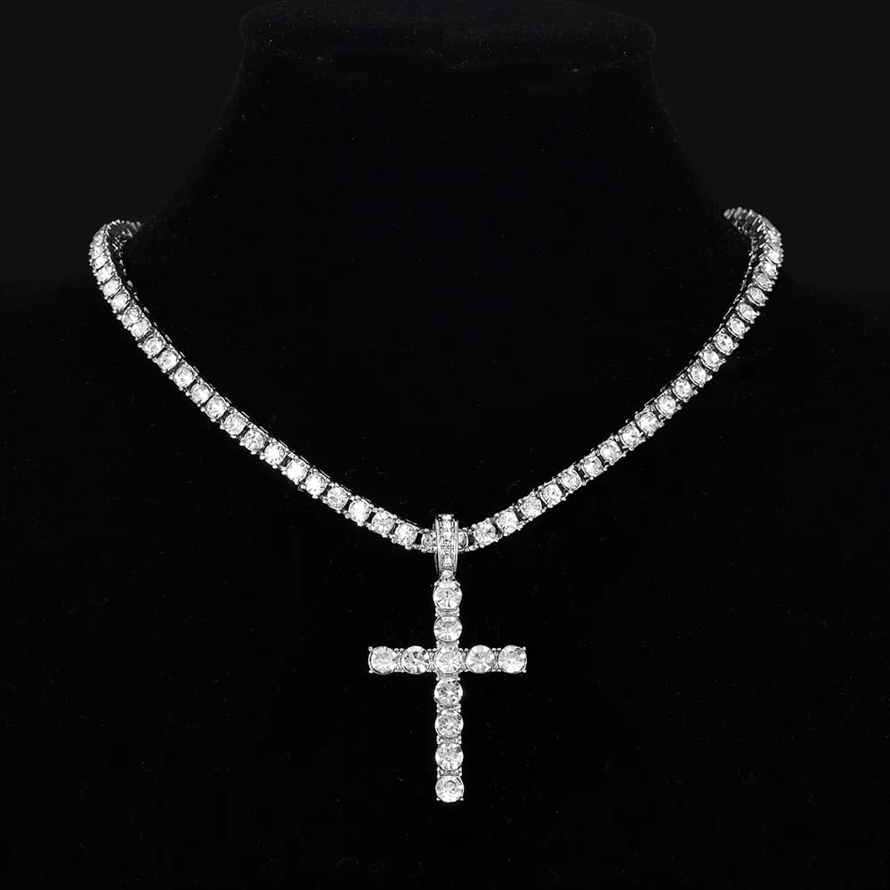 Collana con ciondolo croce Hip Hop da donna per uomo con catena da tennis in zircone da 4 mm ghiacciata squisiti gioielli bling moda creativa alla moda