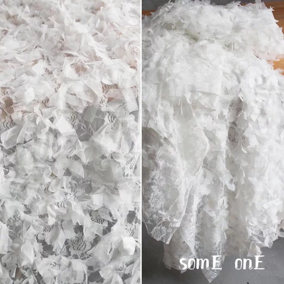 Unique Embroidered Tulle Fabric White Irregular Fragment Pile Up DIY Patchwork Decor Fluffy Skirt Dress Clothes Designer Fabric