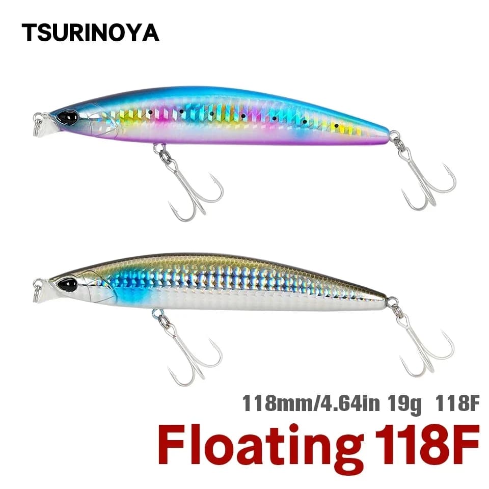 TSURINOYA-Mongeletto galleggiante a portata superficiale, Jerkbait a lancio lungo, Pesca in acqua salata, Wobbler con esca dura grande, DW95 118F, 118 mm, 19 g